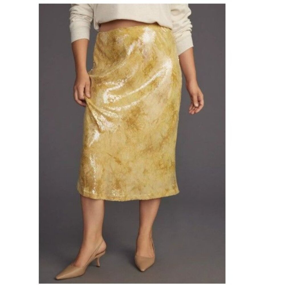 Anthropologie The Tilda Sequin Slip Skirt in Golden Yellow Size X-Large NEW!